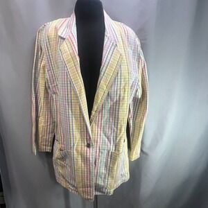 Vintage Cherokee Rainbow Blazer Jacket Womens Medium Multicolor Striped Cotton
